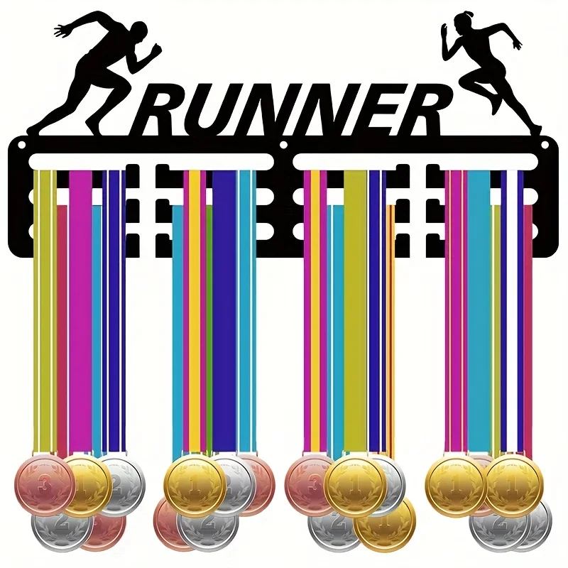 1pc Ferrous Metal Running Medal Pendant Display - Wall-mounted Medal Holder for Race Marathon Finishers, 11.4x5.1 Inches