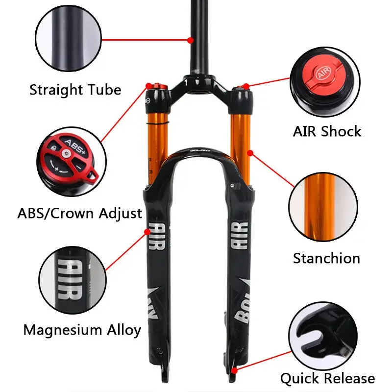 BOLANY Bicycle Fork 26/27.5/29 Inch Mountain Bike Fork Ultralight Air Suspension MTB Forks 100mm Travel Fit Disc Brake