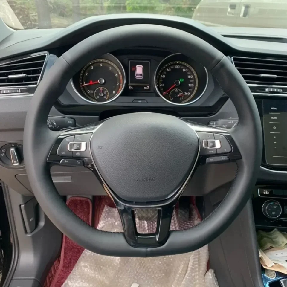 Leather Steering Wheel Cover for Volkswagen/Sagitar/Lavida/Plus/Bora/Magotan/Tayron/Passat-Custom Fit, Hand-Stitched, Hole-Free