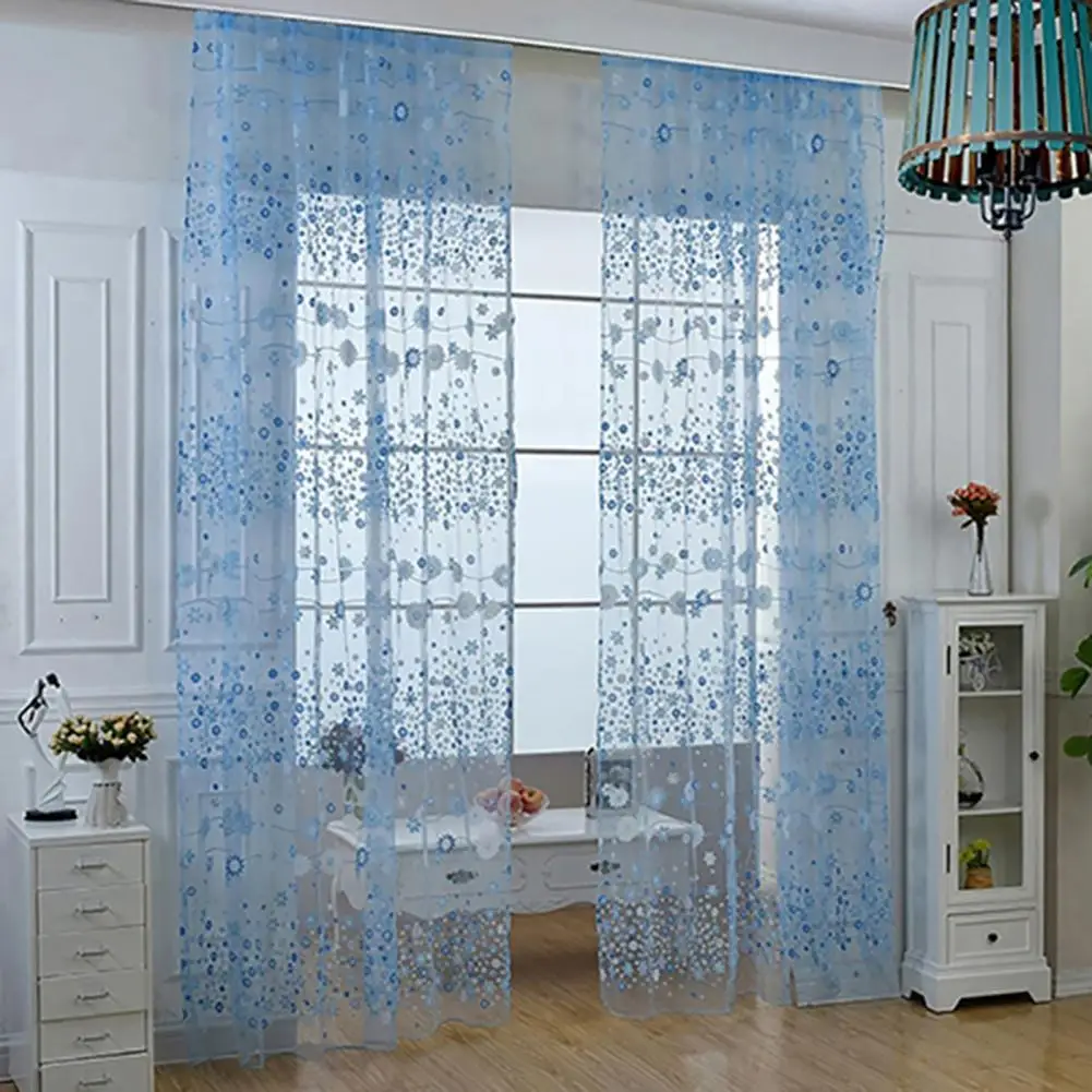 Cortina de janela padrão floral para porta, Sheer Window Screening, Painel de Tule Transparente, Varanda Valance, 200x100cm