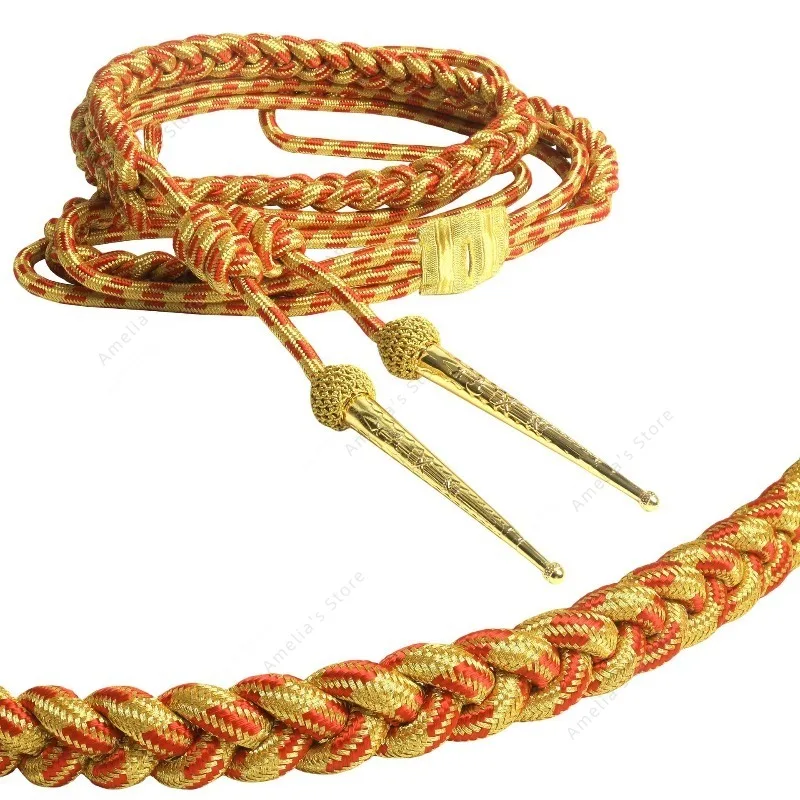 British style Uniform Accessories Golden Wire Red Braided Cord Lanyard Fancy Dress Aiguillette with Shiny Metal Aglets