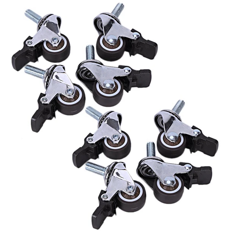 LUDA 8Pcs Mini Small Casters 1Inch M8x15mm Tpe Silent Wheels With Brake Universal Casters Wheel For Furniture Bookcase Drawer