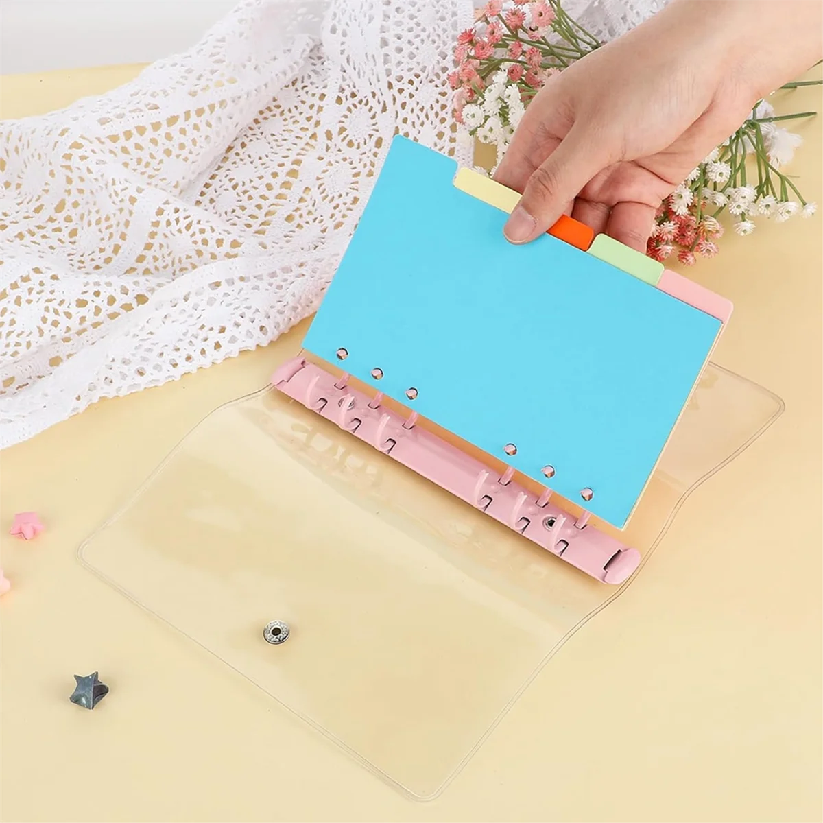 Popular 2 Pack A6 Soft PVC 6 Rings Binder,Clear Budget Binder, Planner Binder