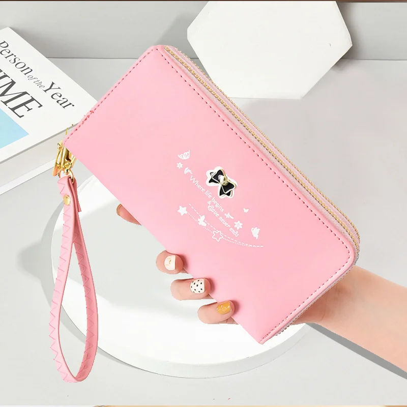 

Long wallet women 2022 new bow double zipper handbag large capacity mobile phone bag women's wallet