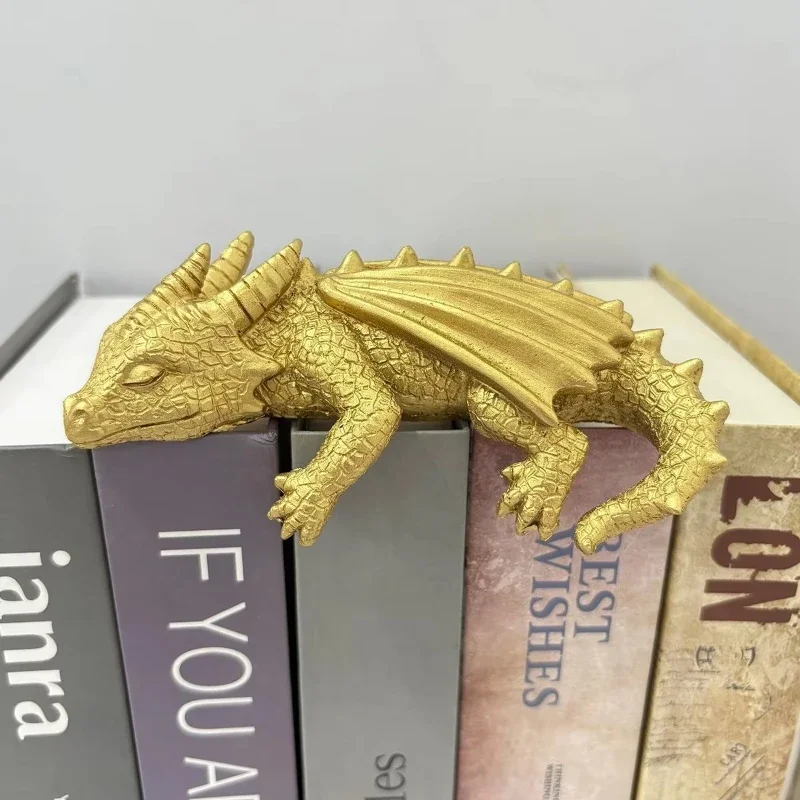 Resin Sleeping Dragon Book Edge Figurine Cute Dragon Statue Bookend Ornament Fantasy Desktop Decor For Home Bookshelf Decoration