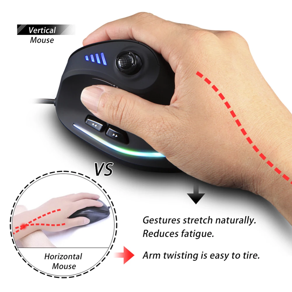 ZELOTES C-18 10000DPI RGB ajustável para jogos ópticos USB com fio vertical mouse