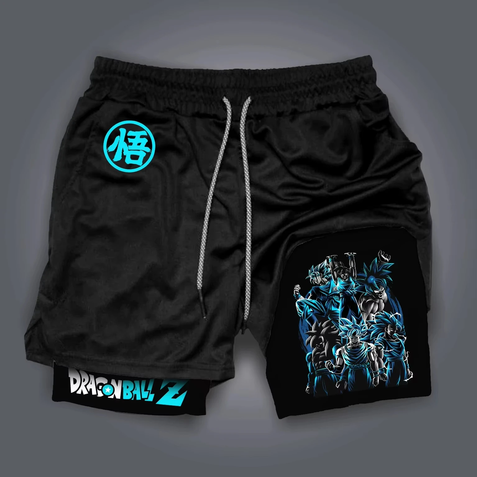 Dragon Ball GOKU bedruckte doppellagige Shorts von Bandai, lockere, atmungsaktive Sportshorts für Herren und Damen im Sommer