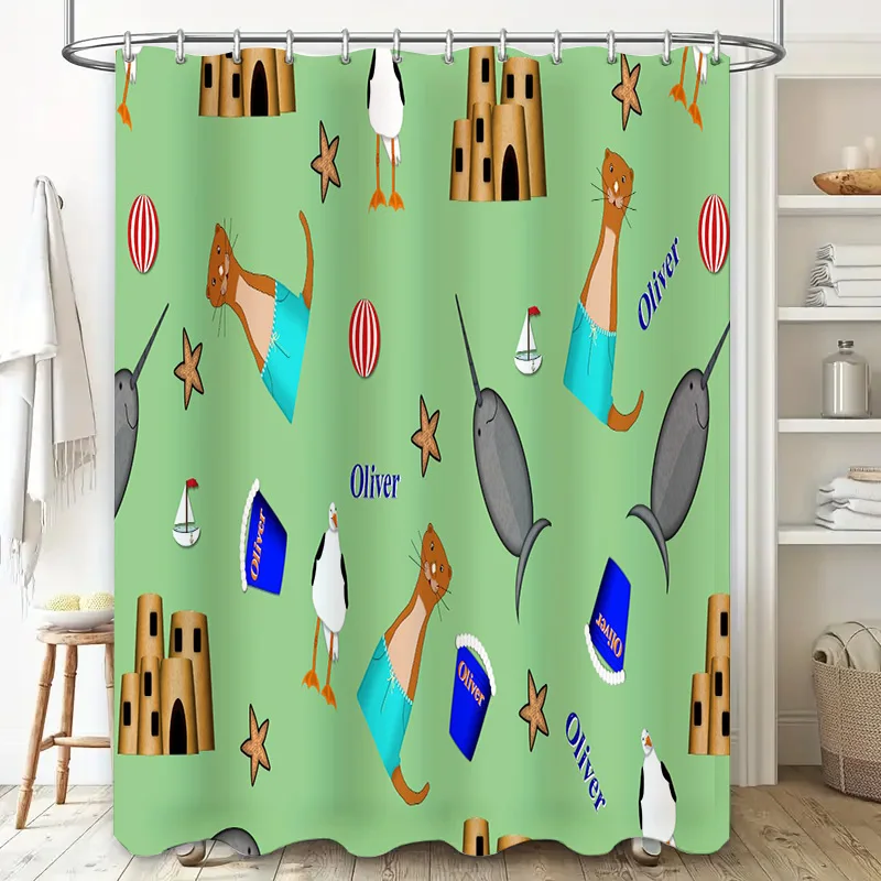 تتميز ستائر حمام الأطفال المبتكرة بتصميمات حيوانات مرحة لديكور الحمام الممتع ستارة دش مقاومة للماء مع كول نابض بالحياة #2