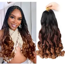 Extension Capillaire Synthétique Bouclée pour Tressage, Cheveux Français Ondulés Pré-étirés, 16 Pouces