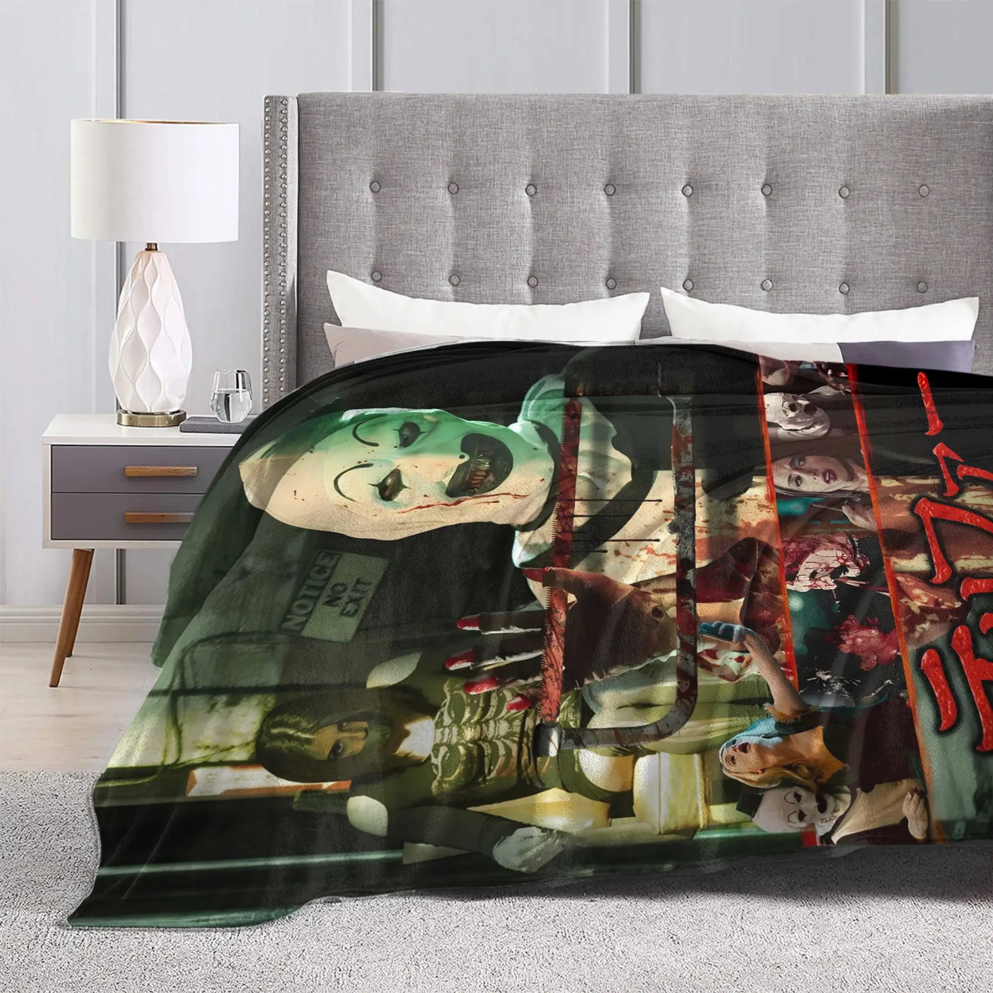 Terrifier Movie Flannel Blankets Autumn Warm Soft Throw Blanket for Kids Adult Living Room Street Trend Bedspread Sofa Bed Cover