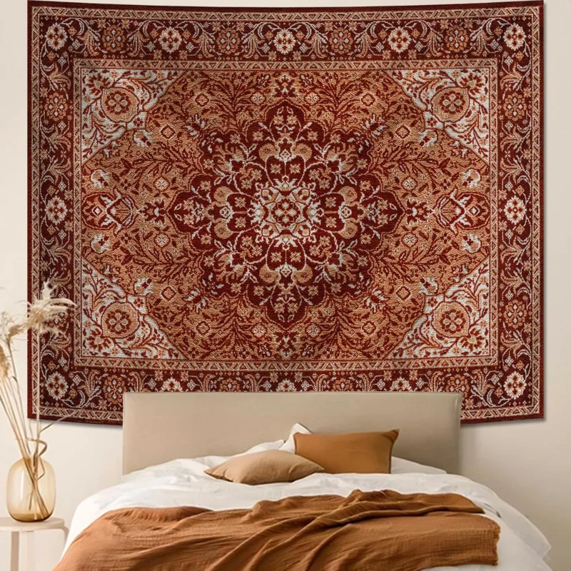 VIKAMA Bohemian Mandala Wandteppich, geeignet für Schlafzimmerdekoration, Retro Bohemian Floral Wandteppich Kunstdekoration