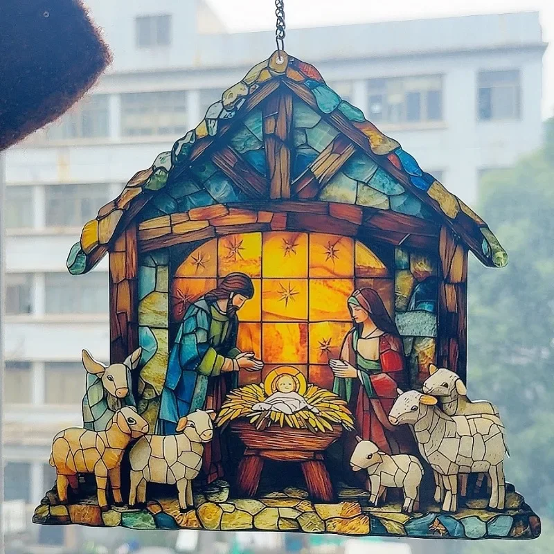 New Nativity Scene Suncatcher Pendant Holiday Gift adornos para arbol de navidad  christmas garland  vajilla de navidad