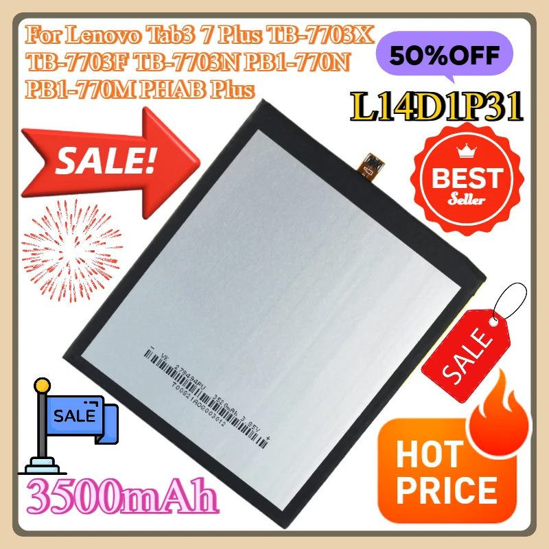 

For Lenovo Tab3 7 Plus TB-7703X TB-7703F TB-7703N PB1-770N PB1-770M PHAB Plus L14D1P31 3500mAh Battery