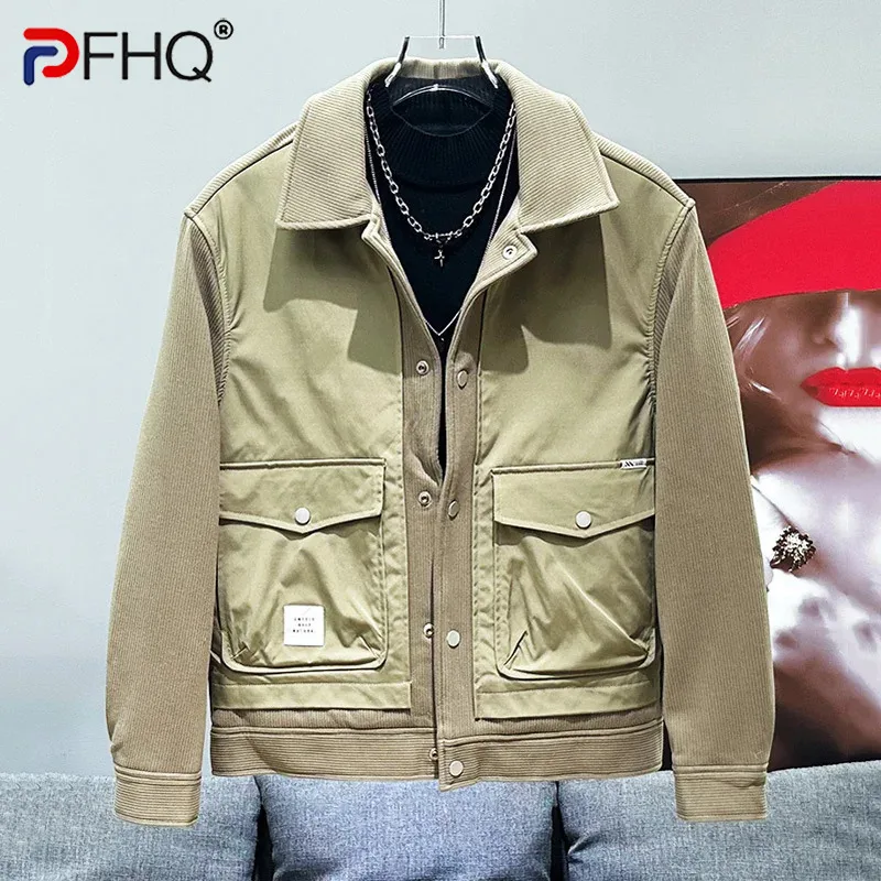 

PFHQ Winter New Fashion Trend Versatile Jacket Down Korean Men's Jacket Popular Design 2024 Contrast Color Tops 21Z7080