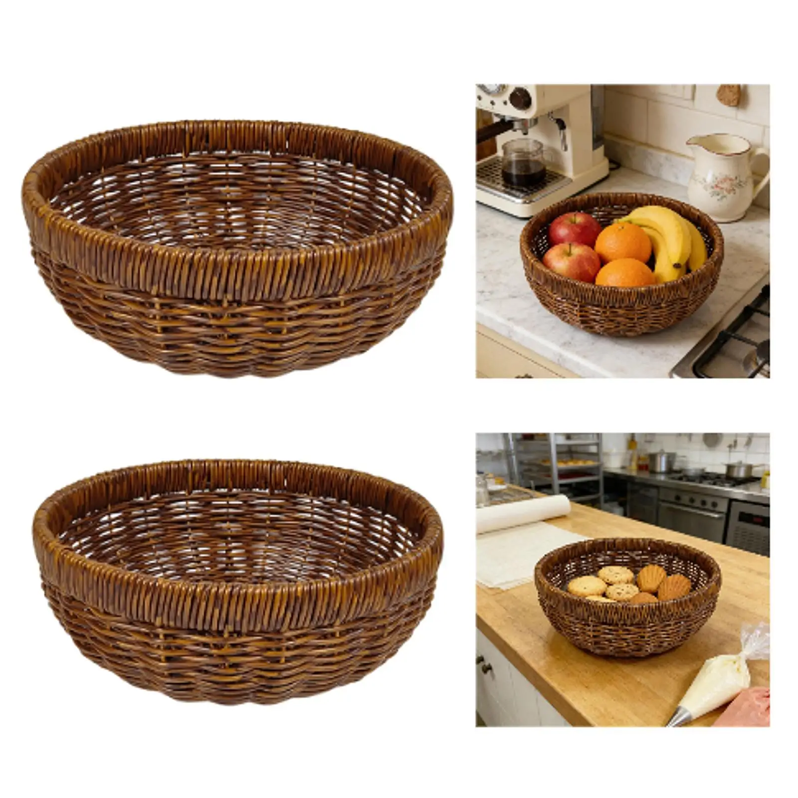 Woven Storage Basket Bedroom Kitchen Dessert Round Portable Lightweight Multifuctional Snacks Organizer Desktop Storage Basket