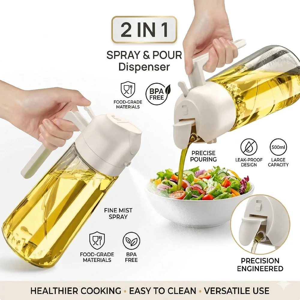 500ml Plastic Leakproof Clear Oil Sprayer Pourer 1/2pcs Bottle 2-in-1 Dual Function Dispenser BBQ Cooking Baking Kitchen Tool