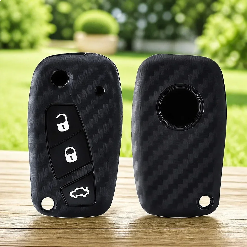 Carbon Fiber For Fiat Grande Punto Panda Dot Streetka Vehicles For Ford KA  Silicone Car Remote Key Cover Holder