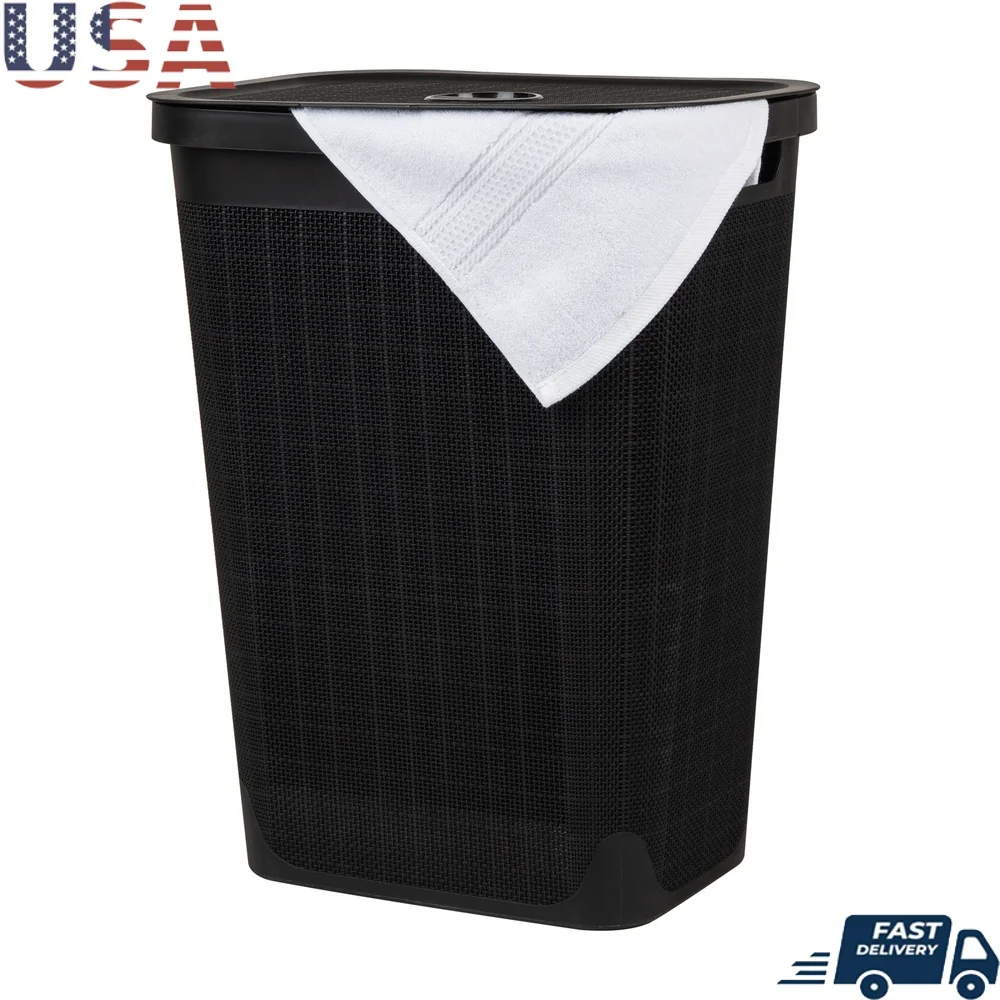 

60L Slim Laundry Basket Portable Clothes Hamper with Hinged Lid Durable Plastic Storage Solution Organizing Bedrooms Bathrooms