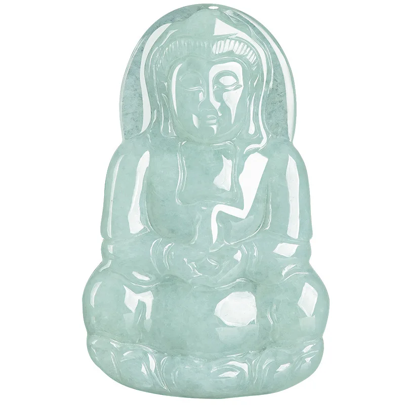 Natural myanmar a-grade garrafa de jade guanyin jade pingente de semente de gelo jadeite encantos colar masculino jóias femininas atacado