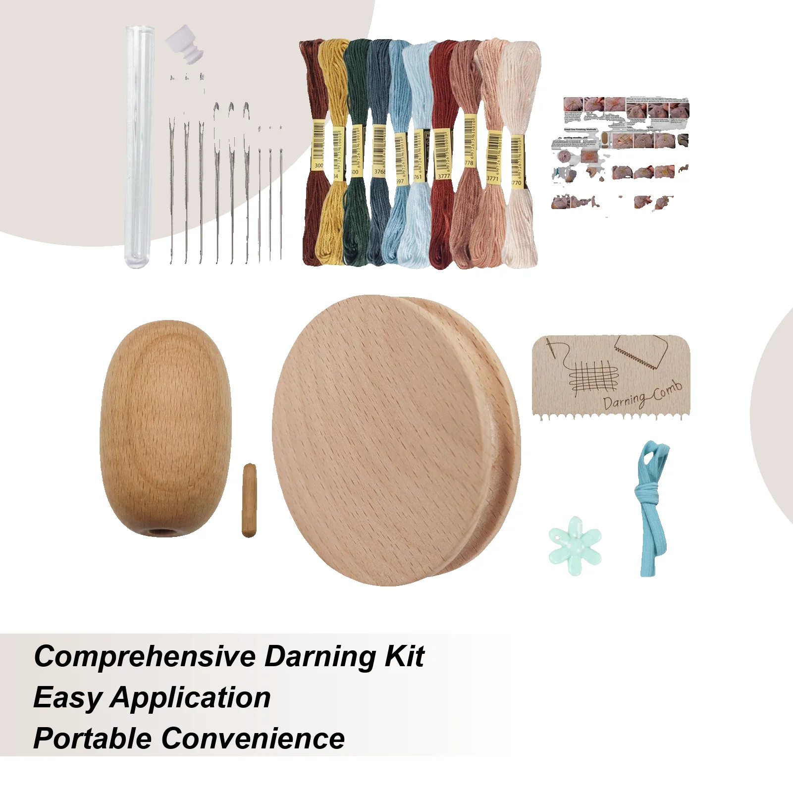 Kit de Zurcido para Calcetines, Disco de Zurcido con 9 Agujas, Huevo de Zurcido para Calcetines con Enhebrador y 10 Colores de Hilos para Ropa de Adultos