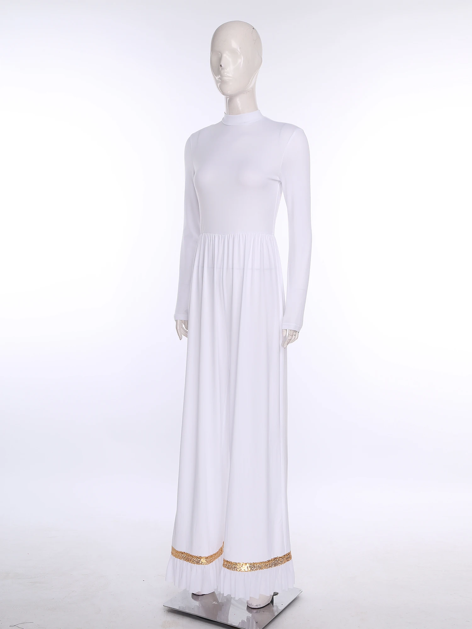 女性用叙情的なダンス衣装 長袖ロンパース ジャンプスーツ 賛美ダンスドレス 礼拝用チュニック 教会礼拝聖歌隊パフォーマンス