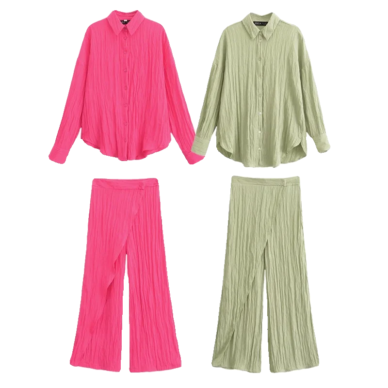 Estate 2024 delle donne irt effetto pieghettato sciarpa avvolgente pantaloni a vita alta Faion Set vita alta drappeggiato Neline lungo Sve irt