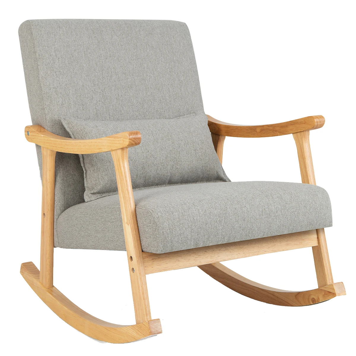 Sillón mecedora de madera, sillón para sala de estar, sillón tapizado con reposabrazos, respaldo y cojines para el asiento