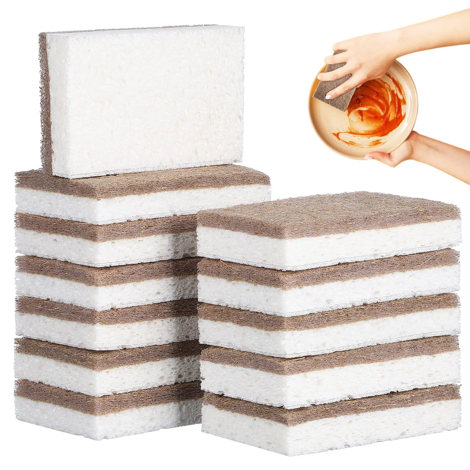 

12 Pcs Coconut Fiber Kitchen Sponge Absorbent Non Scratch Cleaning Tools Scouring Pad Sponges For Daily Household Use