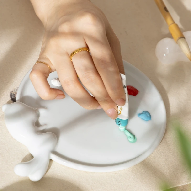 Moon Rabbit Ceramic Palette Chinese Painting Palette Penholder Jade Rabbit Ink Slab Pen licking Painting Art Paint Disks