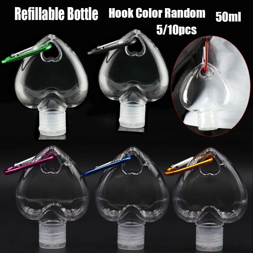 Transparent Portable Plastic With Key Ring Heart shape Hand soap Bottle Refillable Bottle Spray Bottle Cosmetic Container