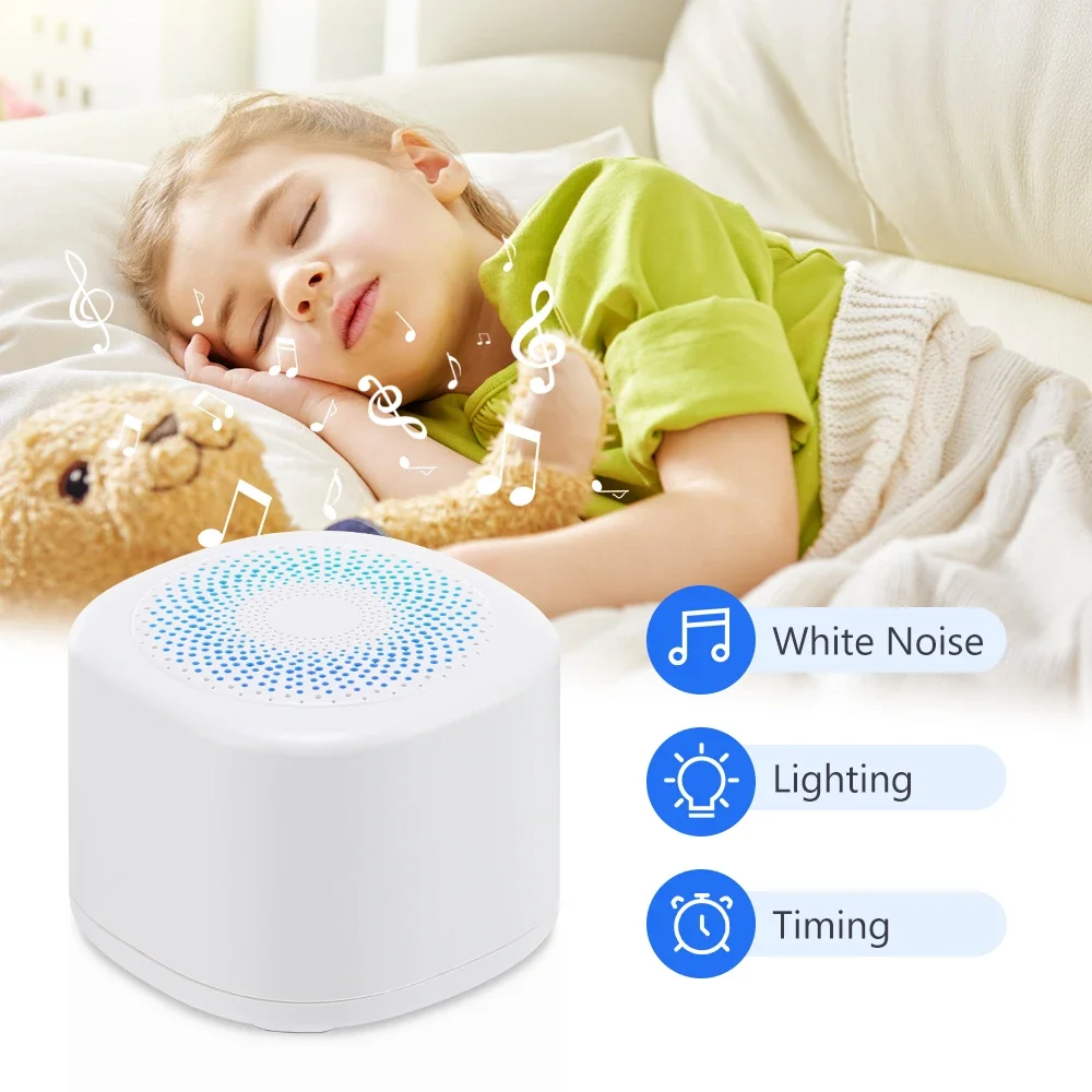 

Mini White Noise Sound Machine Help Sleeping 10 Soothing Sounds 7 Night Light Colors for Baby Kids Adults Volume Adjustable