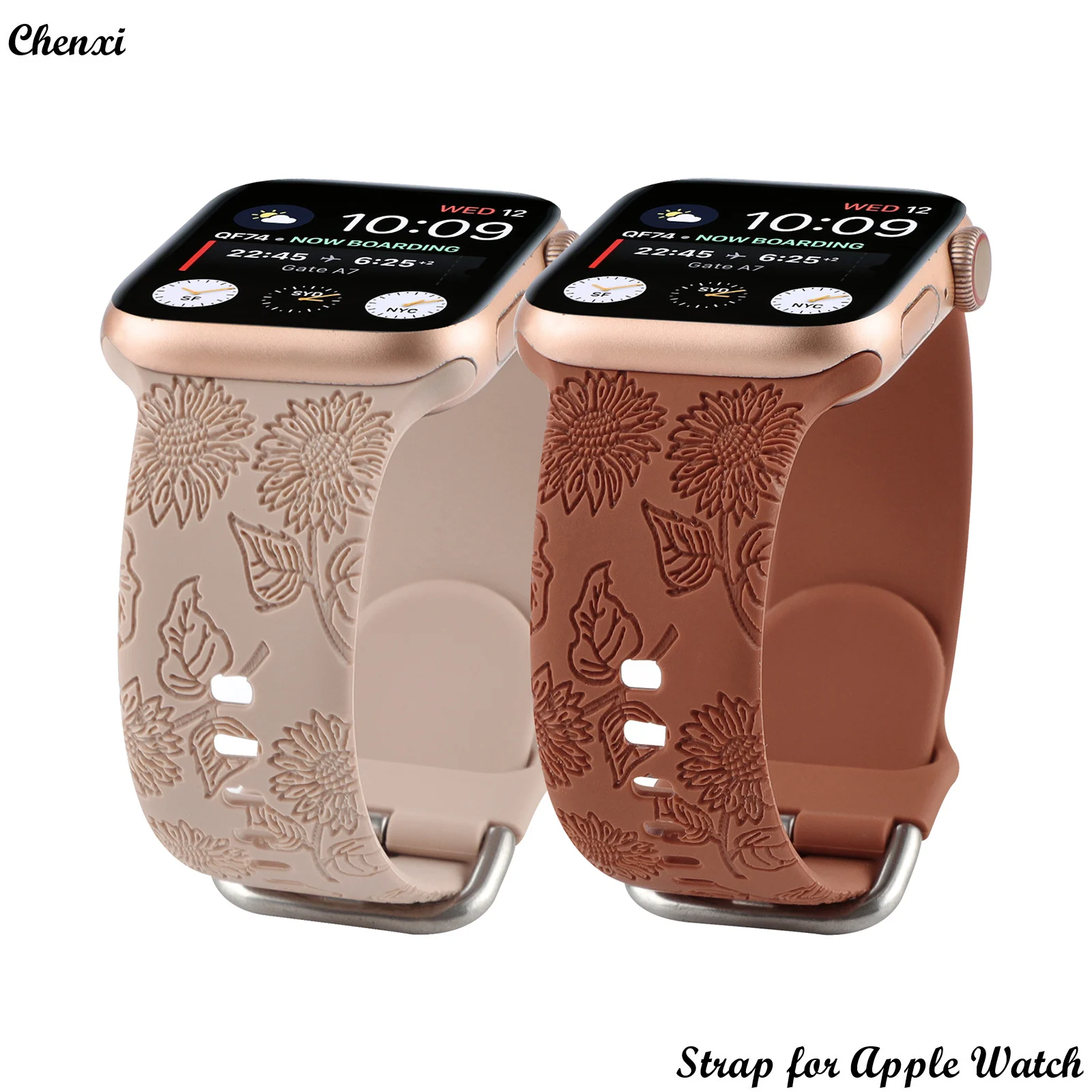 Silicon strap for Apple watch band flower engrave girl solo loop Iwatch87654321se Ultra38 40 41 42 44 45mm women sunshine wrist