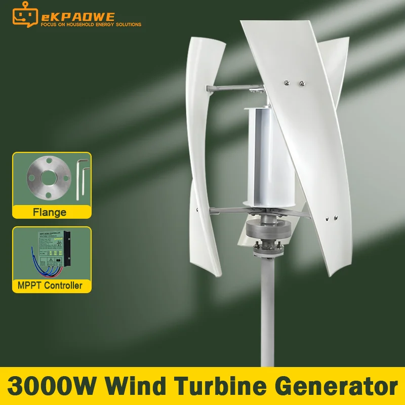 Mulini a vento verticali da 3000 W Generatore di dinamo a turbina eolica Energia alternativa 24 V 12 V 48 V con controller Mppt RV Campeggio Uso domestico