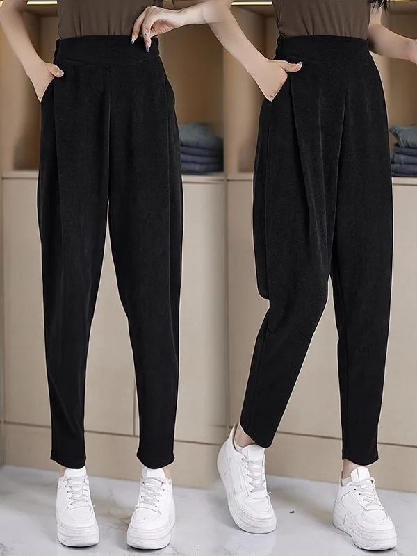 Casual harembroek voor dames, hoge taille, Europees katoenfluweel, slim fit, herfst, nieuw, Sle Commute Sle ket Detail