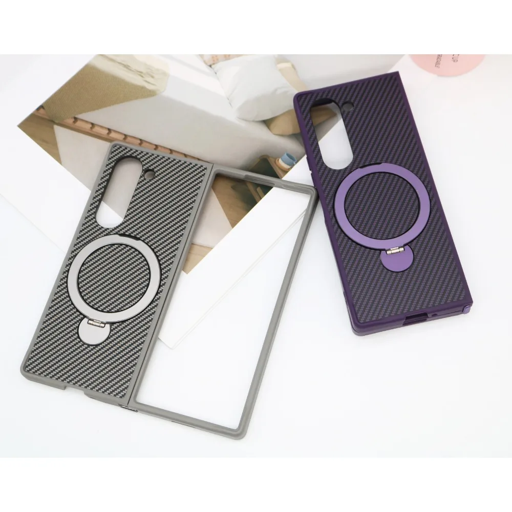 

Кожаный вращающийся чехол-держатель из углеродного волокна для Samsung Galaxy Z Fold 6 5 4 Fold6 Fold5 Fold4 5G Противоударный чехол с кронштейном