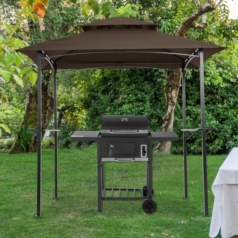 

8x5ft Grill Gazebo Replacement Canopy Double Tiered BBQ Tent Roof Top Cover Easy To Assemble Suitable For Outdoor Gardens