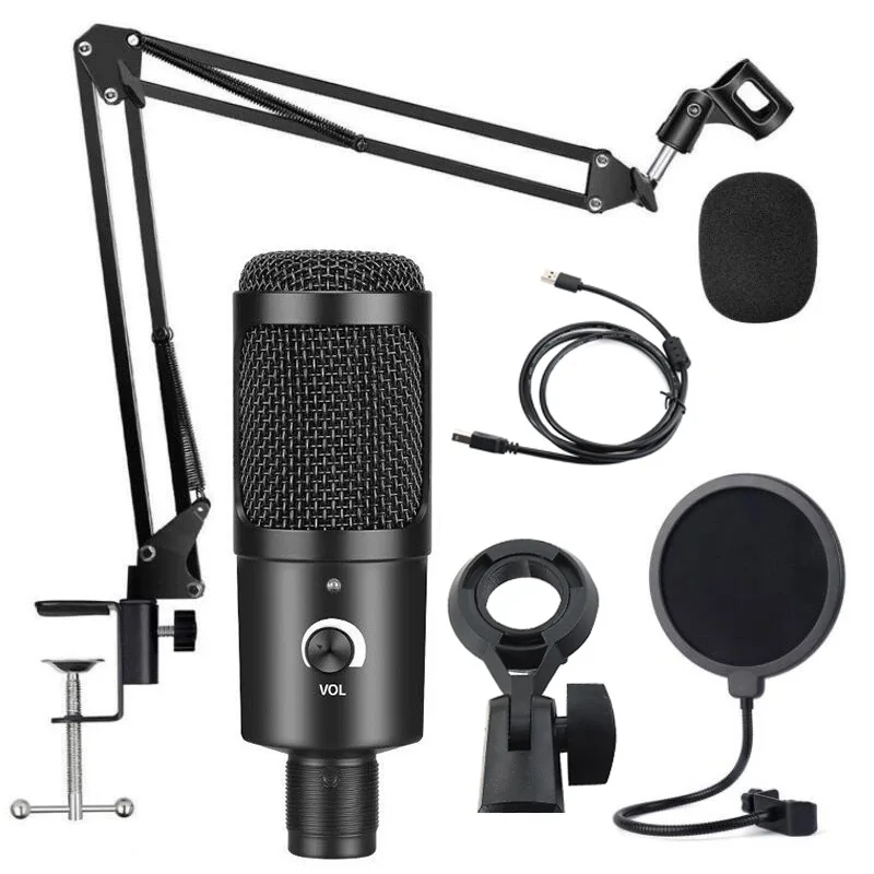 

Professional USB Microphone BM800 Condenser Mic Shock Mount Stand Kit for Chats Live Broadcast sSnging Recording