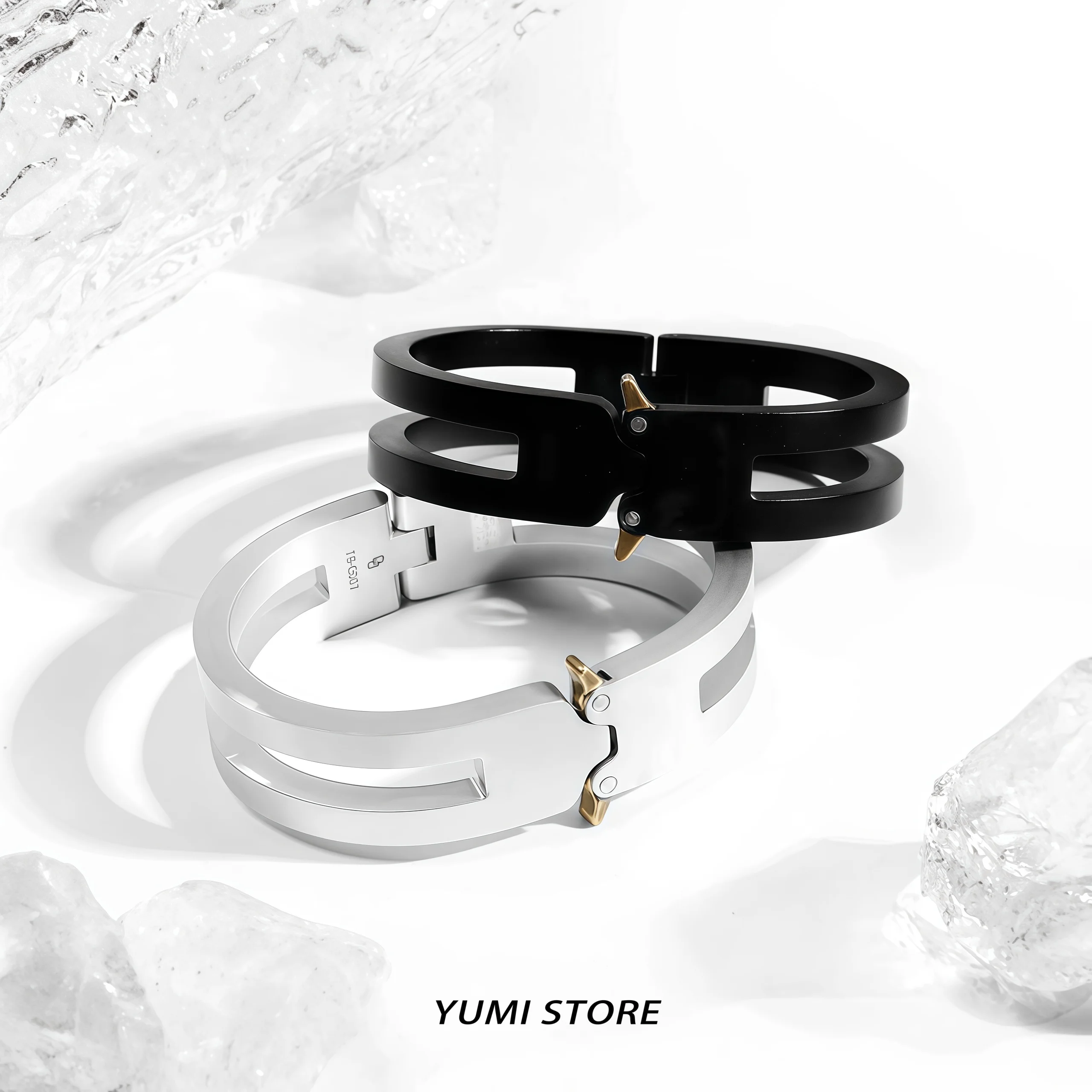 Edelstahl-Armband mit breitem Manschettenverschluss, Unisex, Armreif mit Scharnier, industrielles Statement, Hip-Hop-Punk-Streetwear-Schmuck für Männer und Frauen – Detail 2