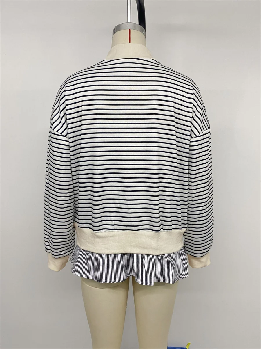 ZAROY Casual Versatile Women Sweatshirts Fashion Patchwork Striped Print Pullover Autumn Winter Long Sleeve Turtleneck  T-shirts