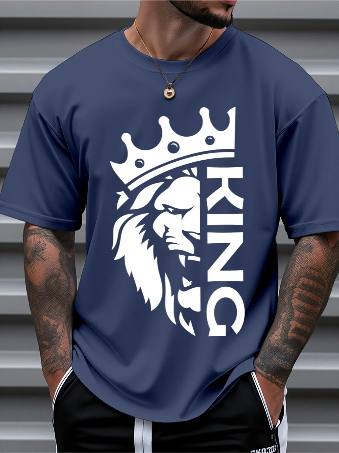 

T Shirt For Man 100% Cotton Summer Lion Pattern King Print Casual Slim Fit Round Neck Short Sleeved T-shirt Top