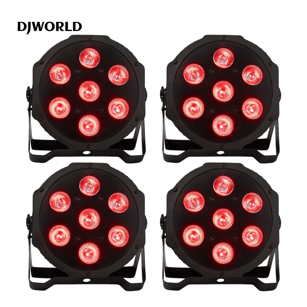 4pcs 7X12W LED Flat Par Lighting RGBWA+UV DMX Controller Professional DJ Disco Club Party Theater Wedding Stage Lighting