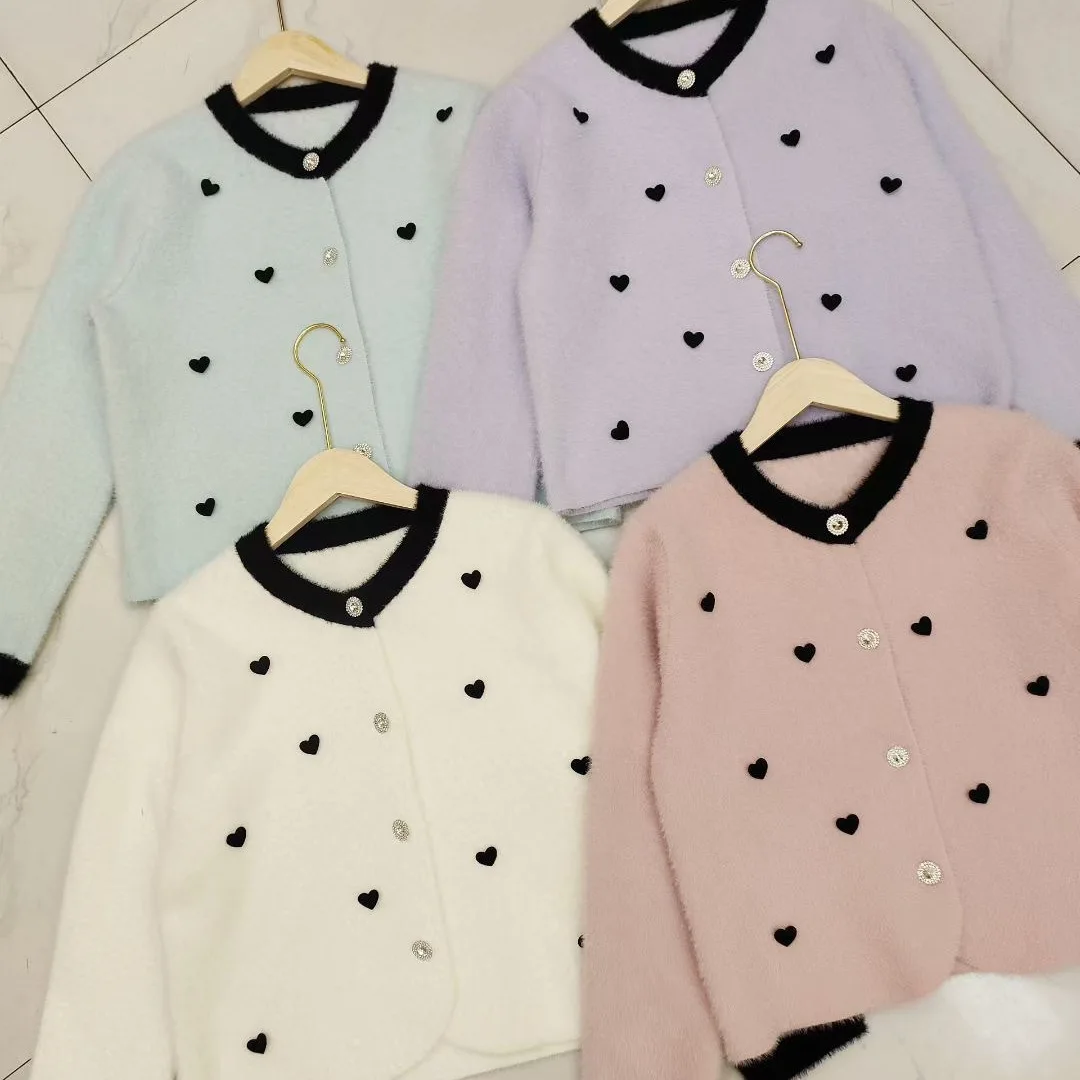 

Women Heart Pattern Cardigan Sweaters Knitted Jumpers O Neck Long Sleeves Single Breasted Straight Casual 2025 Autumn Winter