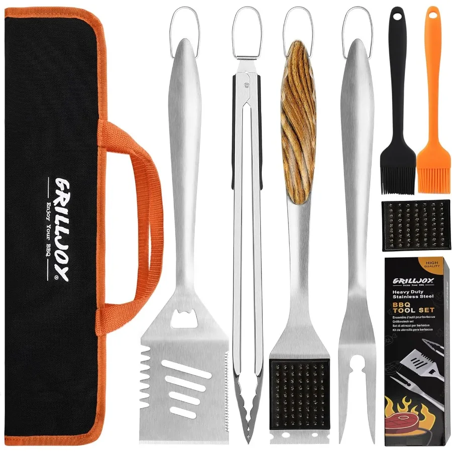 

8PCS Heavy Duty BBQ Grill Tools Set with Extra Thick Stainless Steel Spatula Fork Tongs Cleaning Brush Complete Barbecue Access