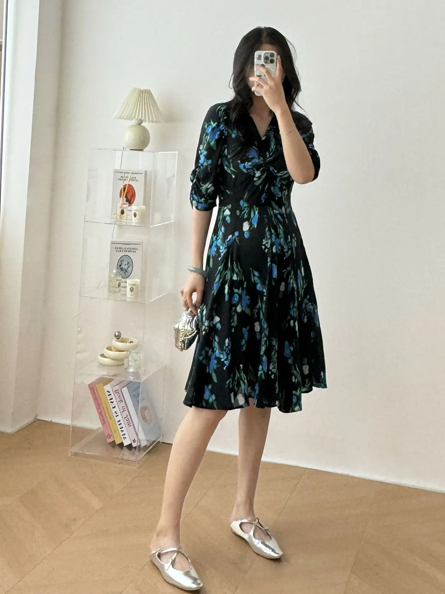 BirdTree, 19MM 100%Real Silk Elegant Dress, Woman ONeck Short Sleeve Floral, Party Commute OL Dresses, 2024 Summer New D45029QM