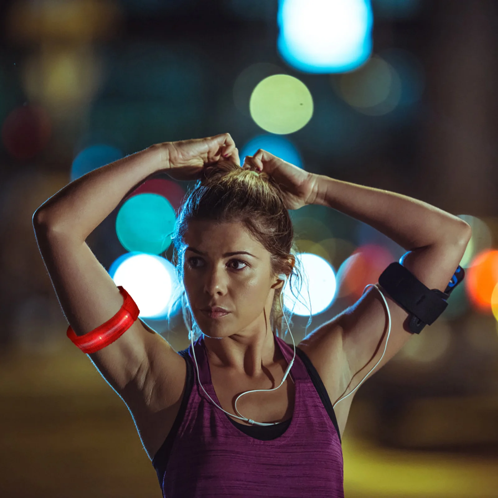 1 قطعة حزام الذراع مضيئة Led متوهجة سوار أحمر قابل للتعديل شارة السلامة ليلا تشغيل الدراجات الأنشطة في الهواء الطلق متوهجة