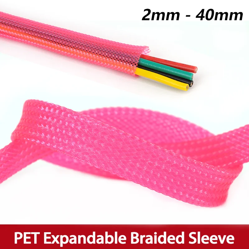 

Pink 2mm - 40mm PET Insulation Expandable Braided Sleeve High Density Wire Wrap Cover Nylon Sheath Protection Cable Sleeving DIY