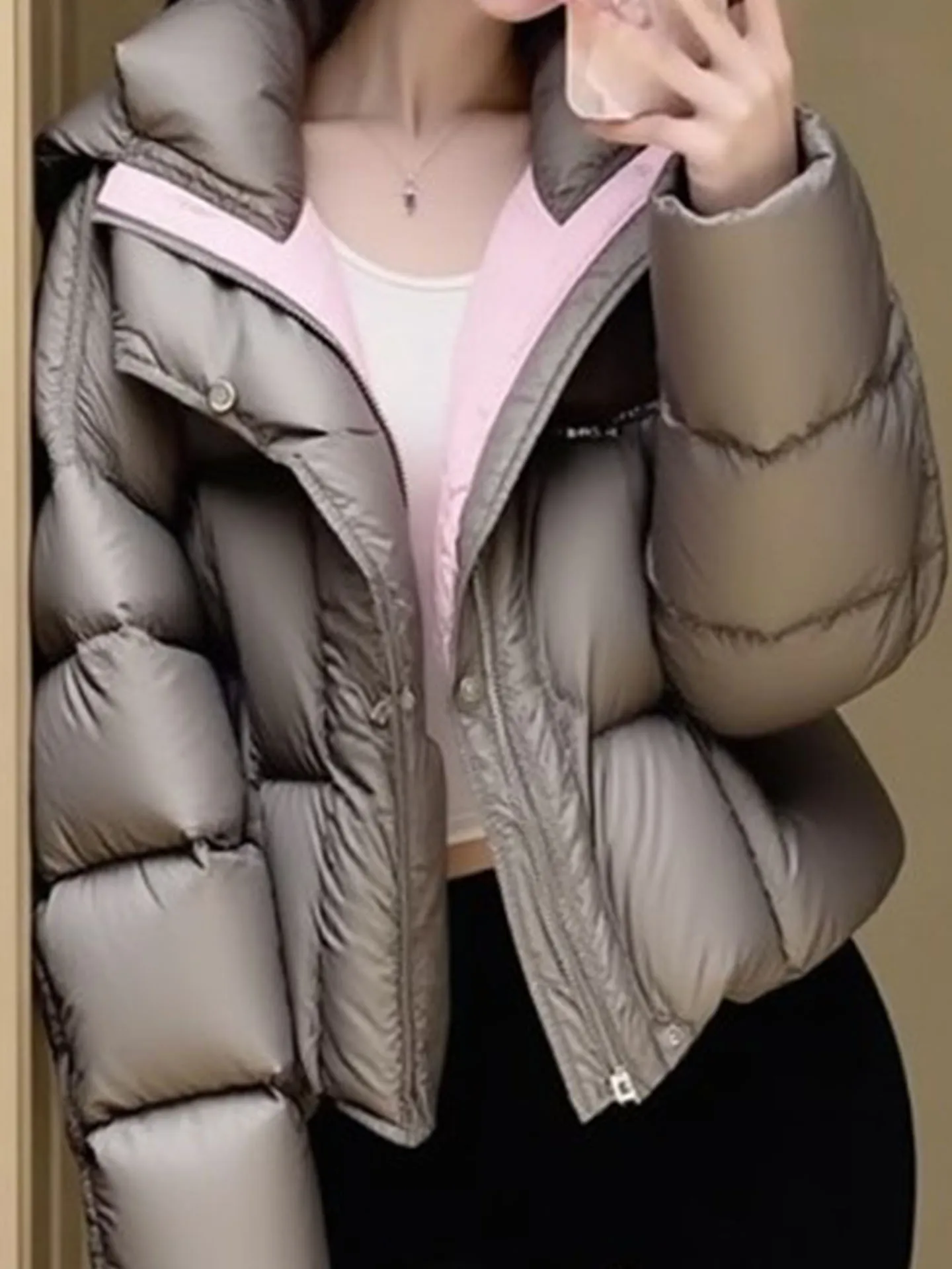 Sli ort Puffer Jaet mujer ey Color espumoso 2025 nuevo invierno Thi prendas de vestir exteriores coreano Sle Commute Faion