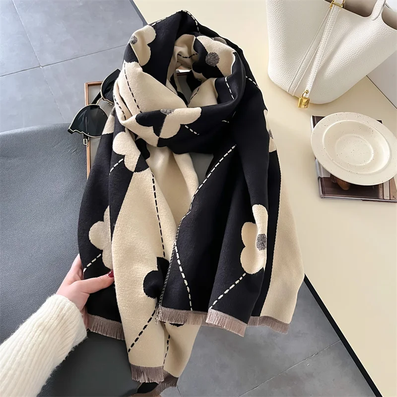 

Luxury Winter Scarf Women Cashmere Warm Pashmina Brand Foulard Female Shawls Wraps Thick Soft Bufanda Poncho Scarves Stole 2024