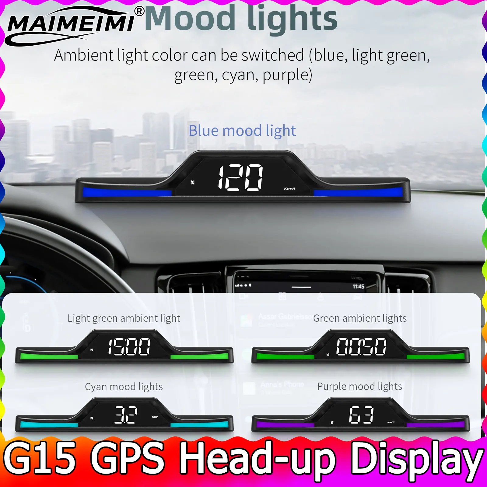 

G15 Автомобильный GPS-спидометр для GPS HUD Проекционный дисплей с сигнализацией для всех автомобилей Номер спутников Скоростные часы Бортовой компьютер