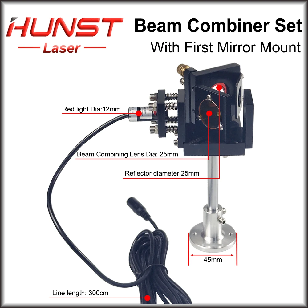 HUNST Beam Combiner Set 25mm Laser Beam Combiner +Mirror Mount + Laser Red Pointer for CO2 Laser Engraving Cutting Machine.